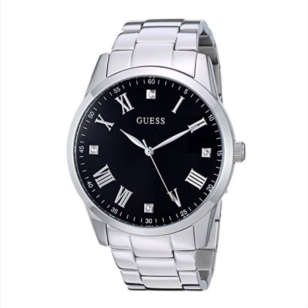 Guess Mens Silver Black Diamond Dial Watch U1194g1